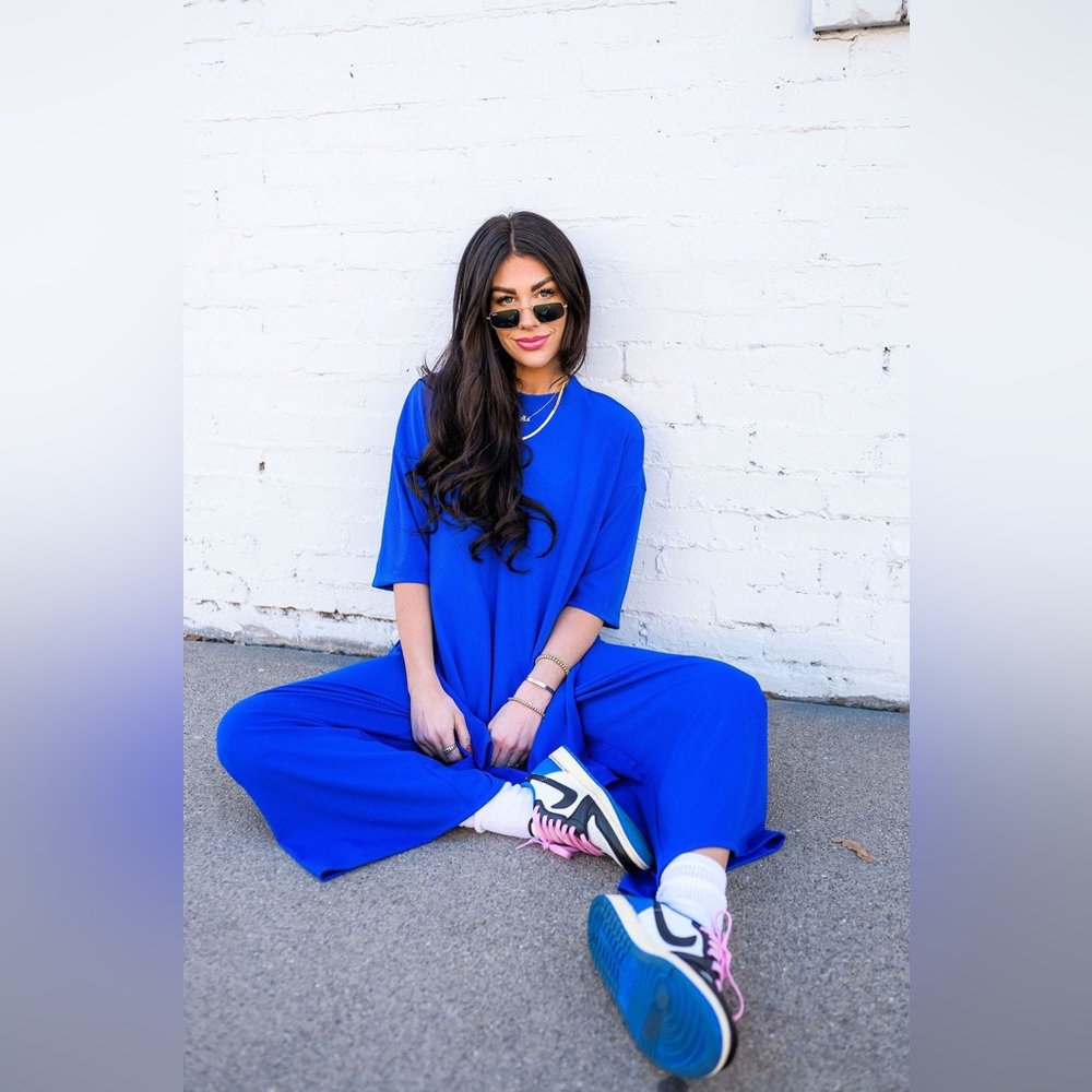 Dressed in LALA - Lex Ribbed Playsuit in Royal Blue